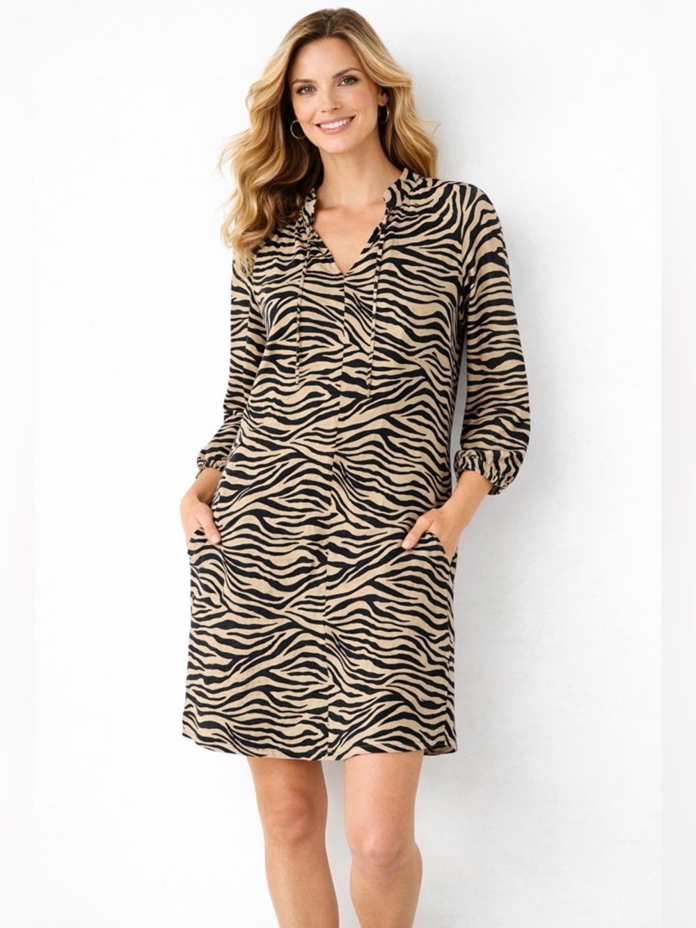 Chico’s Zebra Print Tunic Top Size 3 XL 16/18 Animal Print Boho Blouse